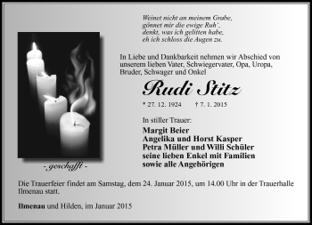 Traueranzeige von Rudi Stitz von Südthüringer Presse