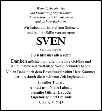 Traueranzeige von Sven  von Südthüringer Presse