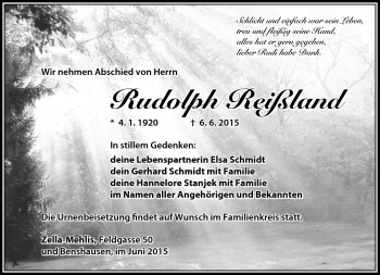 Traueranzeige von Rudolph Reißland von Südthüringer Presse