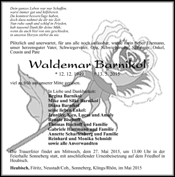 Traueranzeige von Waldemar Barnikol von Südthüringer Presse