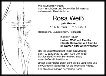 Traueranzeige von Rosa Weiß von Frankenpost