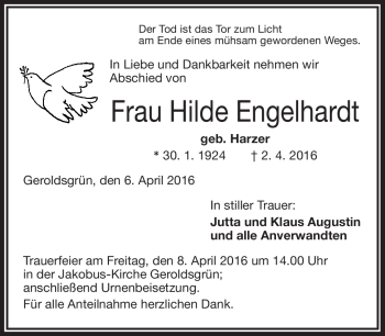 Traueranzeige von Hilde Engelhardt von Frankenpost