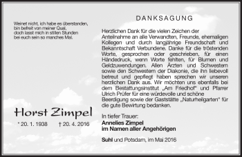Traueranzeige von Horst Zimpel von Südthüringer Presse