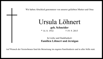 Traueranzeige von Ursula Löhnert von Neue Presse Coburg