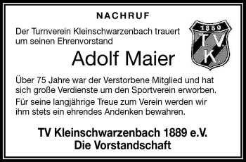 Traueranzeige von Adolf Maier von Frankenpost
