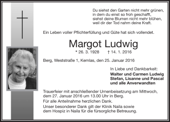 Traueranzeige von Margot Ludwig von Frankenpost