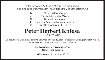 Traueranzeige von Peter Herbert Kniesa von Südthüringer Presse
