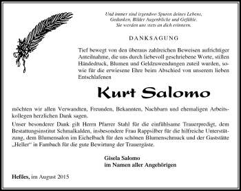 Traueranzeige von Kurt Salomo von Südthüringer Presse