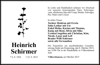 Traueranzeige von Heinrich Schirmer von Südthüringer Presse