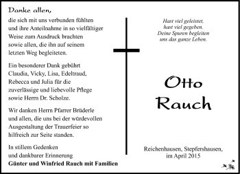 Traueranzeige von Otto Rauch von Südthüringer Presse