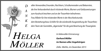 Traueranzeige von Helga Möller von Südthüringer Presse