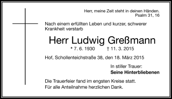 Traueranzeige von Ludwig Greßmann von Frankenpost