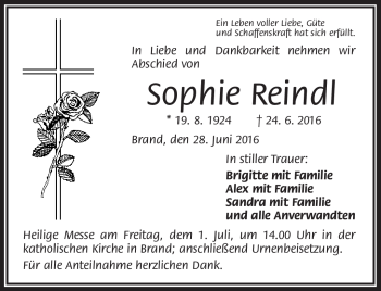 Traueranzeige von Sophie Reindl von Frankenpost