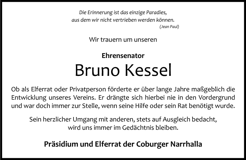  Traueranzeige für Bruno Kessel vom 16.04.2016 aus Neue Presse Coburg