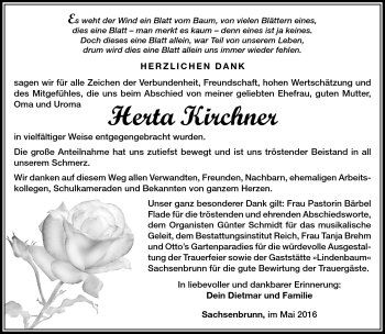Traueranzeige von Herta Kirchner von Südthüringer Presse