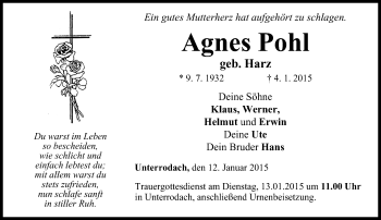 Traueranzeige von Agnes Pohl von 23049