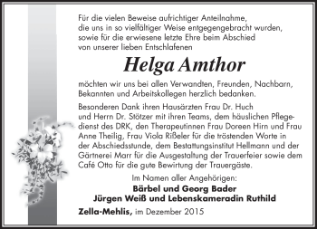 Traueranzeige von Helga Amthor von Südthüringer Presse