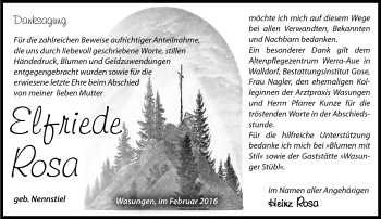 Traueranzeige von Elfriede Rosa von Südthüringer Presse