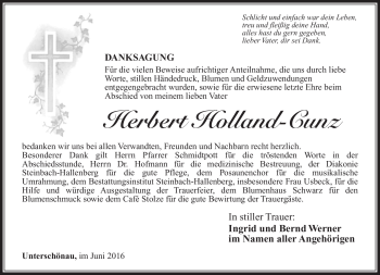 Traueranzeige von Herbert Holland-Cunt von Südthüringer Presse