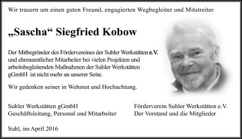Traueranzeige von Sascha Siegfried Kobow von Südthüringer Presse