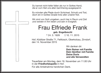 Traueranzeige von Elfriede Frank von Frankenpost
