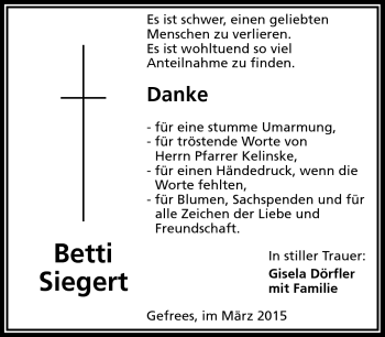 Traueranzeige von Betti Siegert von Frankenpost