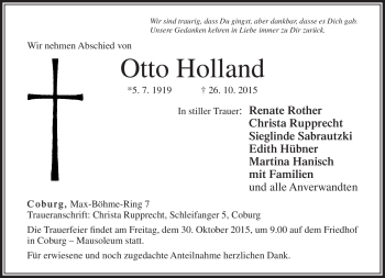 Traueranzeige von Otto Holland von Neue Presse Coburg