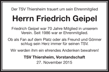 Traueranzeige von Friedrich Geipel von Frankenpost