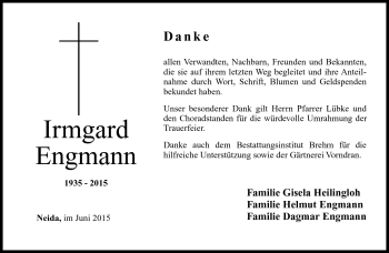 Traueranzeige von Irmgard Engmann von Neue Presse Coburg