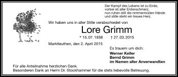 Traueranzeige von Lore Grimm von Frankenpost