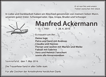 Traueranzeige von Manfred Ackermann von Neue Presse Coburg