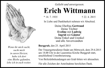 Traueranzeige von Erich Wittmann von Neue Presse Coburg