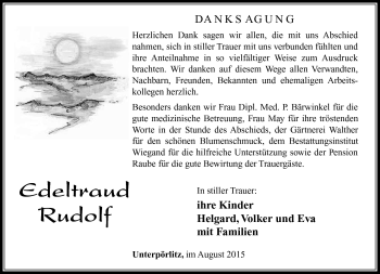 Traueranzeige von Edeltraud Rduolf von Südthüringer Presse