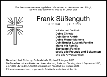 Traueranzeige von Frank Süßenguth von Neue Presse Coburg
