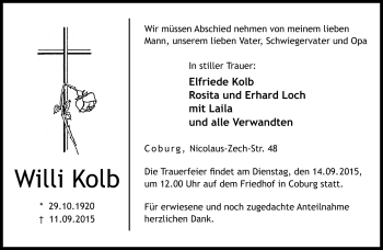 Traueranzeige von Willi Kolb von Neue Presse Coburg