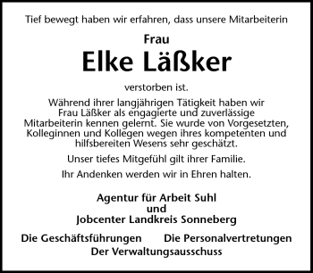 Traueranzeige von Elke Läßker von Südthüringer Presse