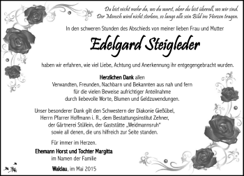 Traueranzeige von Edelgard Steigleder von Südthüringer Presse