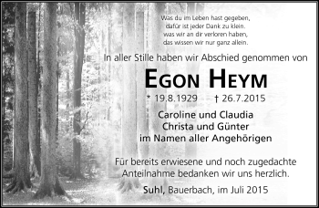 Traueranzeige von Egon Heym von Südthüringer Presse