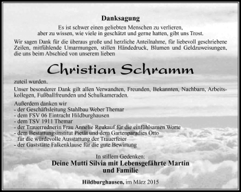 Traueranzeige von Christian Schramm von Südthüringer Presse