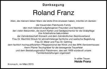 Traueranzeige von Roland Franz von Neue Presse Coburg