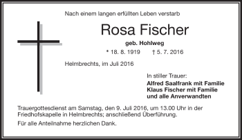 Traueranzeige von Rosa Fischer von Frankenpost