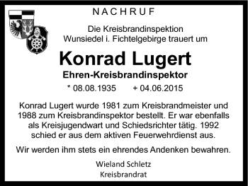 Traueranzeige von Konrad Lugert von Frankenpost