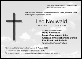 Traueranzeige von Leo Neuwald von Neue Presse Coburg