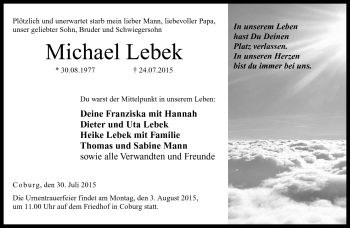 Traueranzeige von Michael Lebek von Neue Presse Coburg