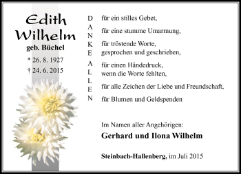 Traueranzeige von Edith Wilhelm von Südthüringer Presse