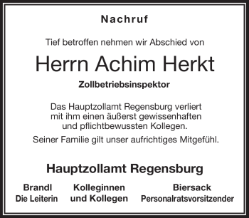 Traueranzeige von Achim Herkt von Frankenpost