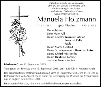Traueranzeige von Mauela Holzmann von Neue Presse Coburg