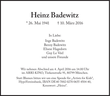 Traueranzeige von Heinz Badewitz von Frankenpost