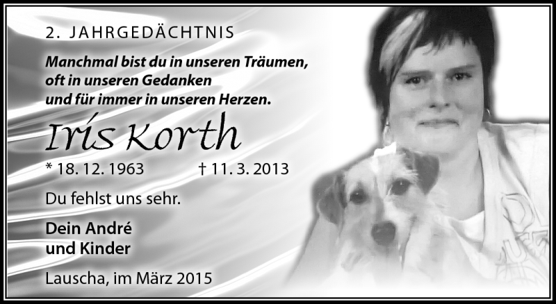  Traueranzeige für Iris Korth vom 11.03.2015 aus Südthüringer Presse