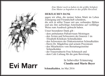 Traueranzeige von Evi Marr von Südthüringer Presse